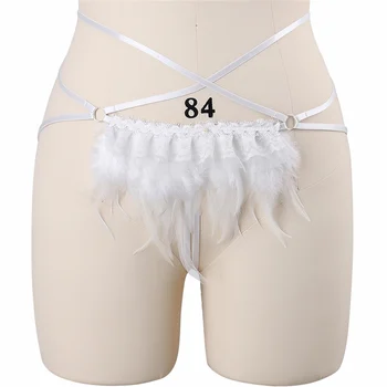 

BODYCAGE Fearhers Briefs Elastic White Lingerie Women Fashion Sexy Body Harness Fetish Exotic Burlesque Dance Festival Underpant