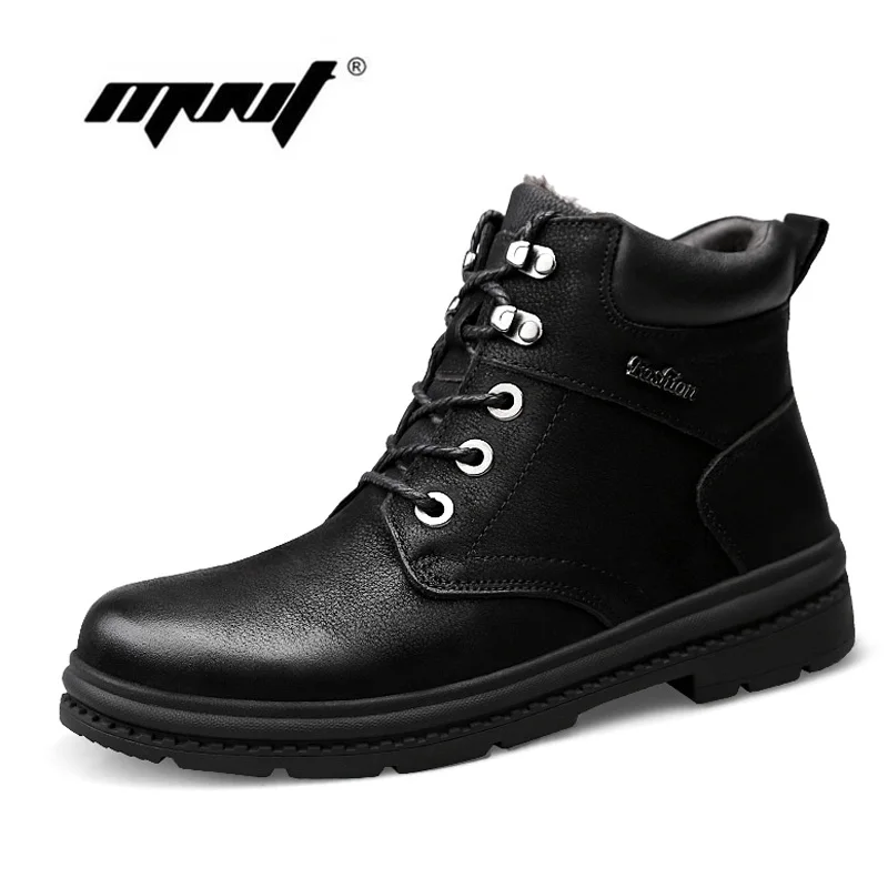 

Genuine Leather Men Boots Waterproof Warm Fur Winter Shoes Comfortable Retro Outdoor Men Snow Boots Shoes Dropshipping