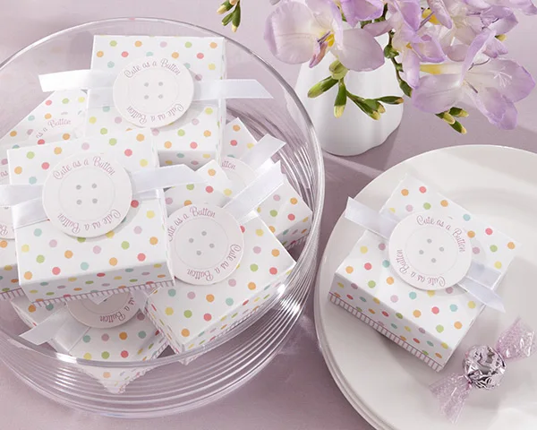 

Promotion! 50 pcs Lovely Button Baby Shower Cute White Candy Boxes Baby Full Moon Birth Announcement Birthday Gift Box