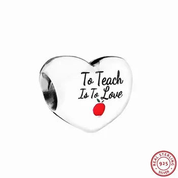 

Popular 925 Sterling Silver 'To Teach Is To Love' Beads Feature Bright Red Apple DIY Fit PANDORA Charms for Women Jewelry FL761