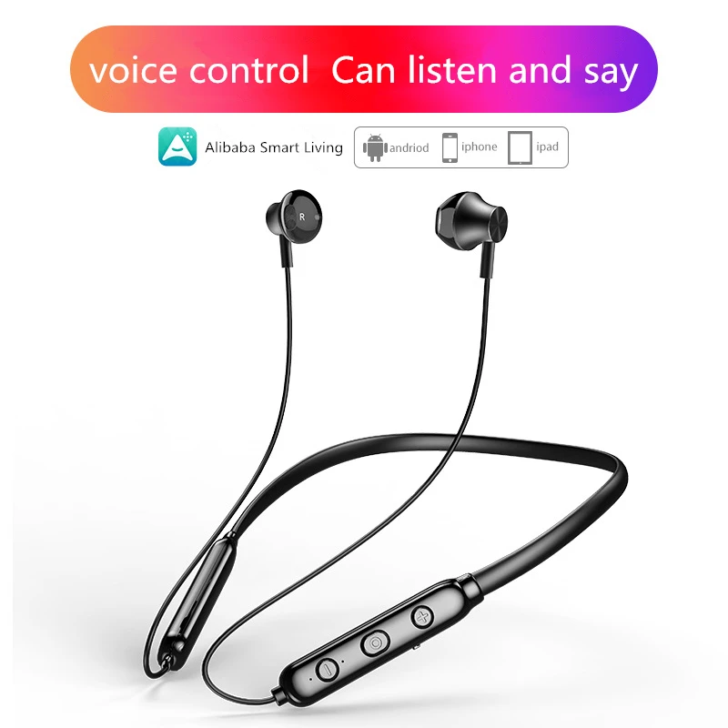

Ali C Smart Bluetooth 5.0 earphone AI Voice Control Sports Wireless Headset Hanging Neck for Android Apple