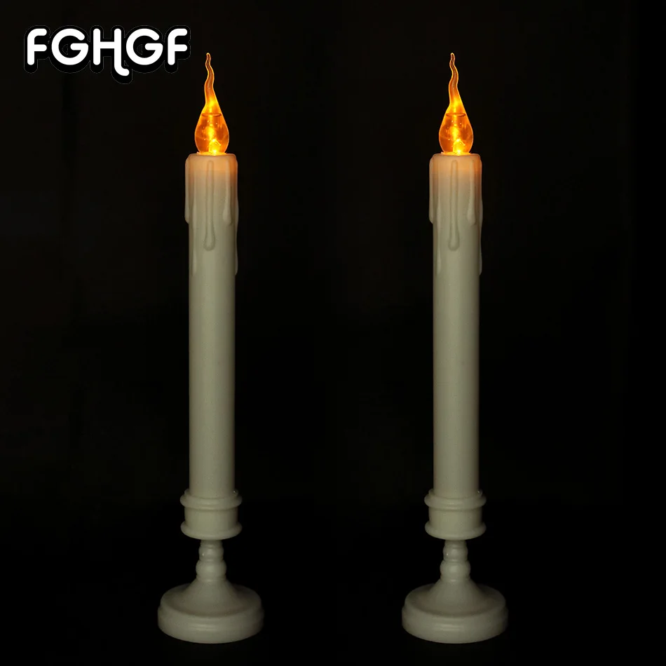 2 Pcs Hot Sale Battery Operated Flameless Plastic Led Taper Candles For
