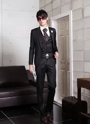 Для мужчин s 3 шт. костюм куртка с брюками жилет смокинг Нарядные Костюмы для свадьбы для Для мужчин, Hochzeit Herren черный серый жилет скинни fit CD50