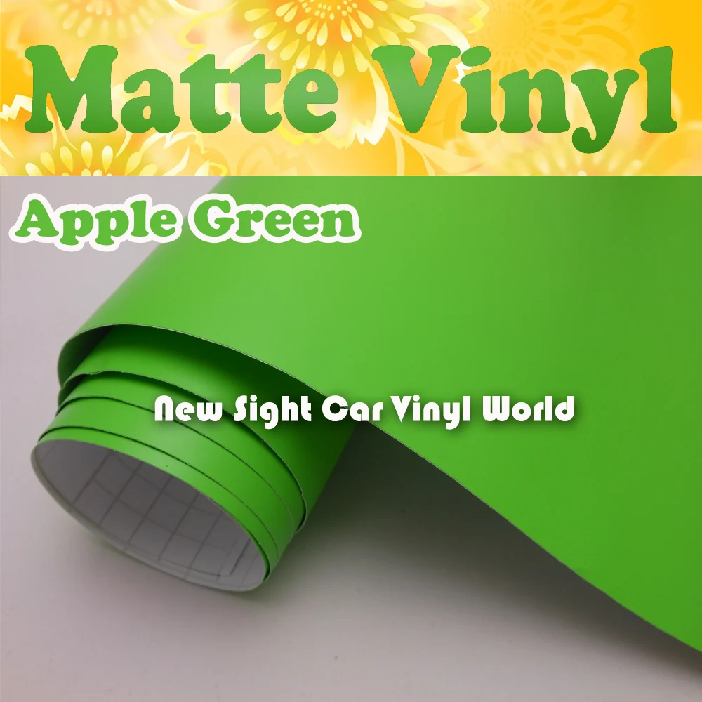 Высококачественная матовая виниловая пленка для автомобиля Apple Green с воздушным каналом Размер: 1,52*30 м/рулон