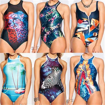 

2017 Sexy Women One Piece Swimwear Retro Brazilian Printing Swimsuit Monokini Push Up Padded Bikini Bathing Ladies Beachwear
