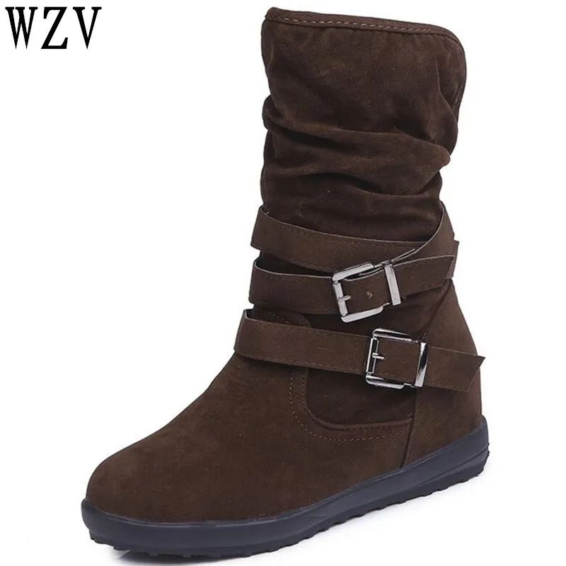 Womens Boots Ladies Soft Flat Mid-calf Martin Shoes Woman Female Suede ...