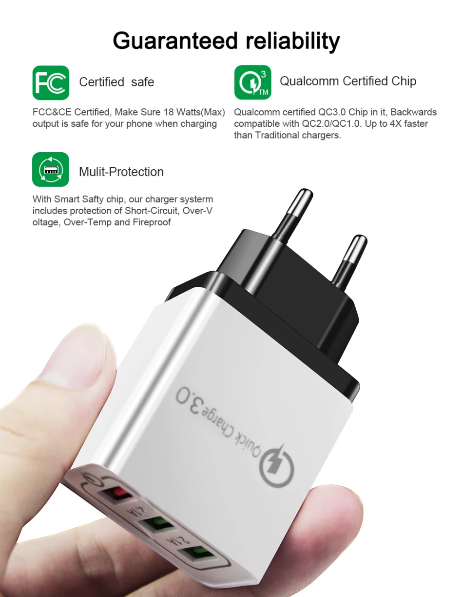 ACCEZZ Quick Charge 3,0 USB зарядное устройство для iPhone, samsung, Xiaomi, huawei, LG, QC3.0, ЕС вилка, быстрая зарядка, зарядное устройство для мобильного телефона