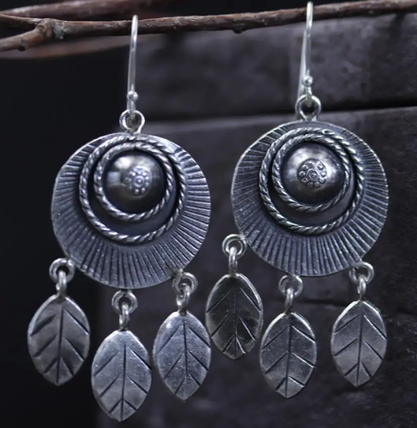 Thai silver retro leaf tassel exaggerated personality earrings S925 sterling silver ladies earrings цена Thai silver retro leaf tassel exaggerated personality earrings S925 sterling silver ladies earrings цены онлайн