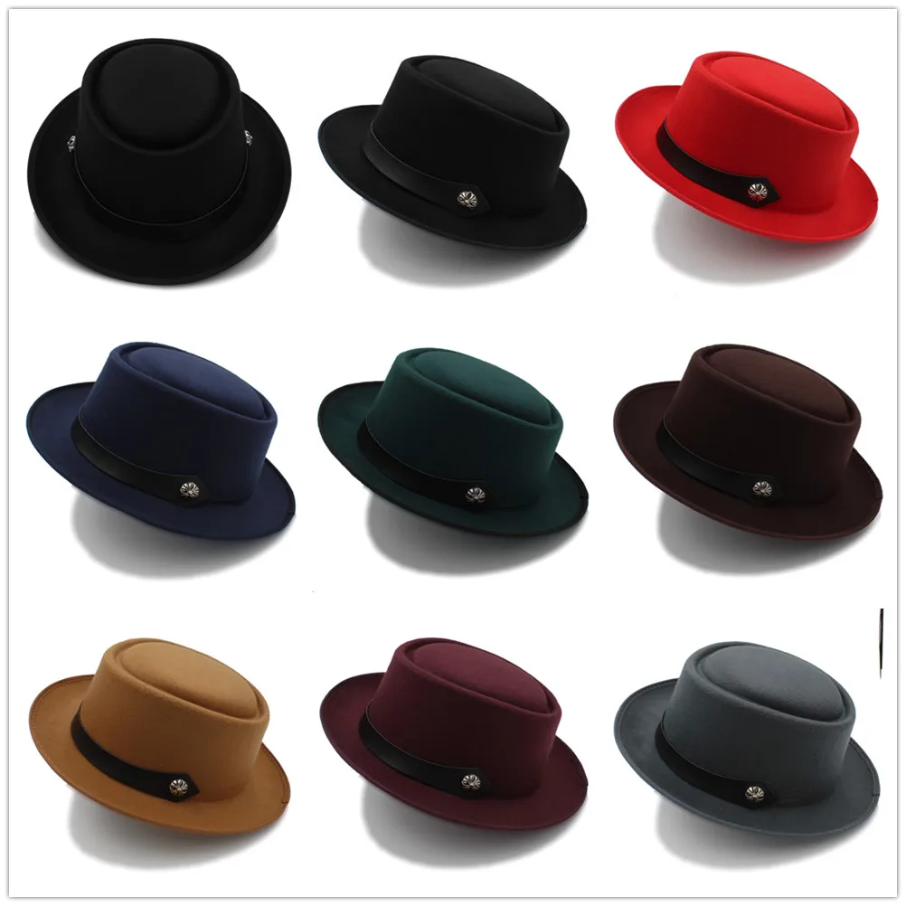 Шляпа для папы со свининой мужчин и женщин шерсть осенняя плоская Fedora шляпа
