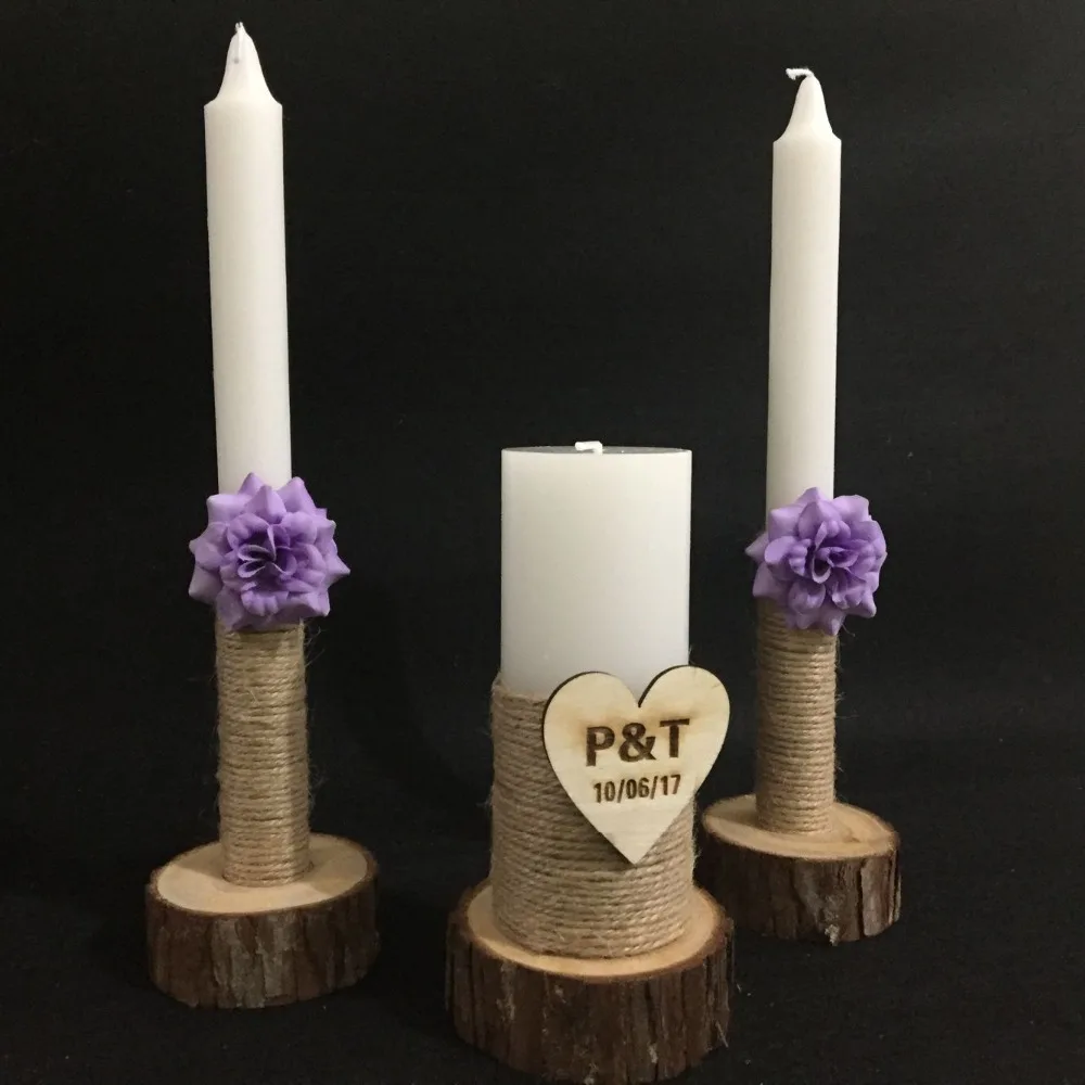 

Wedding Unity Candles With White Flowers, Set of 3 with Wooden Candle Holder, Personalized Unity Wedding Candles Wedding Decor