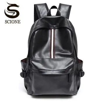 

Scione Brand Leather Backpack PU Couple Backpack School Bag for Teenager Boys Travel Rucksack College Men Backpacks