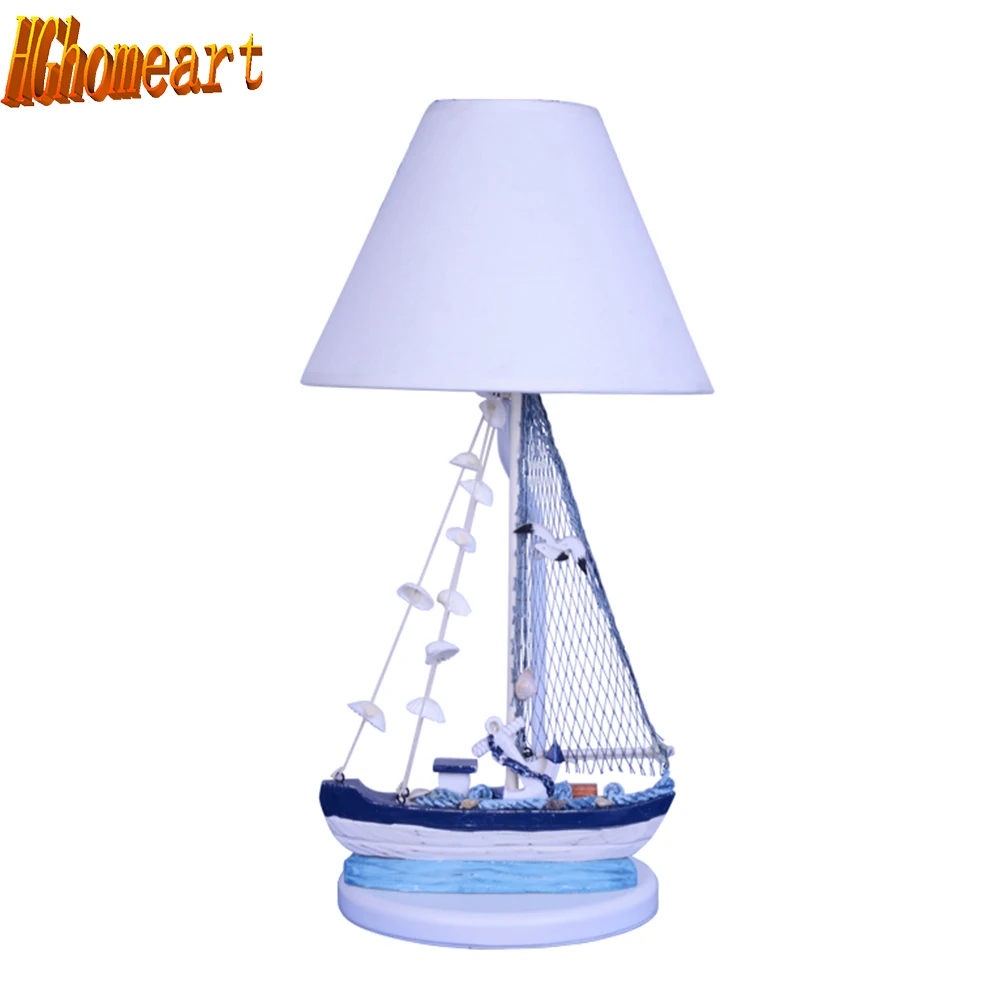 

HGhomeart Mediterranean Boy Bedroom Desk Led Lamp E27 110V-220V Switch Button Wooden White Desk Lamp Cartoon Reading Bed Light