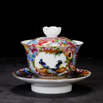 

Jingdezhen Ceramic Tea Tureen Hand-painted Enamel Large Cover Bowl Chinese KungFu Gaiwan Tea Cup Bowl Teaware Free Shipping