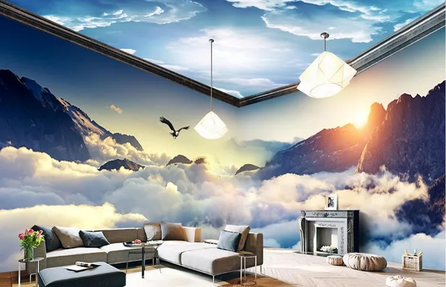 Personnalisé 3d Mural Paysage Papier Peint Nuage Mer Pic Thème