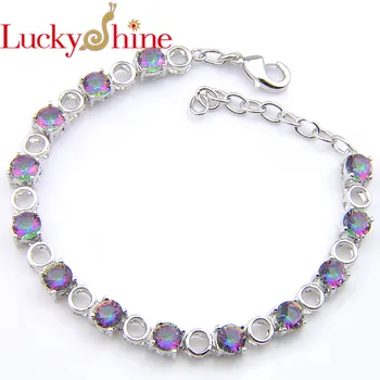 

LuckyShine 3 Color Holiday Family Gift Round Hollow Rainbow Created Stone Bracelets Bangles Russia Australia Wedding Bracelet