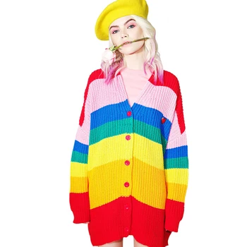 

2020 Oversize Women's New Long Knit Cardigan Loose Fluffy Fashion Europe Full Sleeves Autumn Sweat Jacket Coats