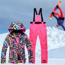 Зимняя утолщенная Теплая Лыжная куртка, женский костюм для сноубординга, куртка+ штаны, уличная горная куртка, ветрозащитный комбинезон