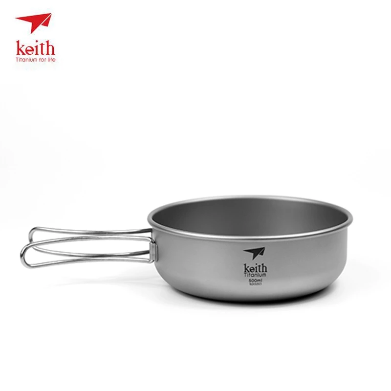 

Ti5325 Keith Outdoor Titanium Bowl Cookware Hiking Tableware Camping Cutlery Picnic Bowls With Folding Handle 500ml High Quality