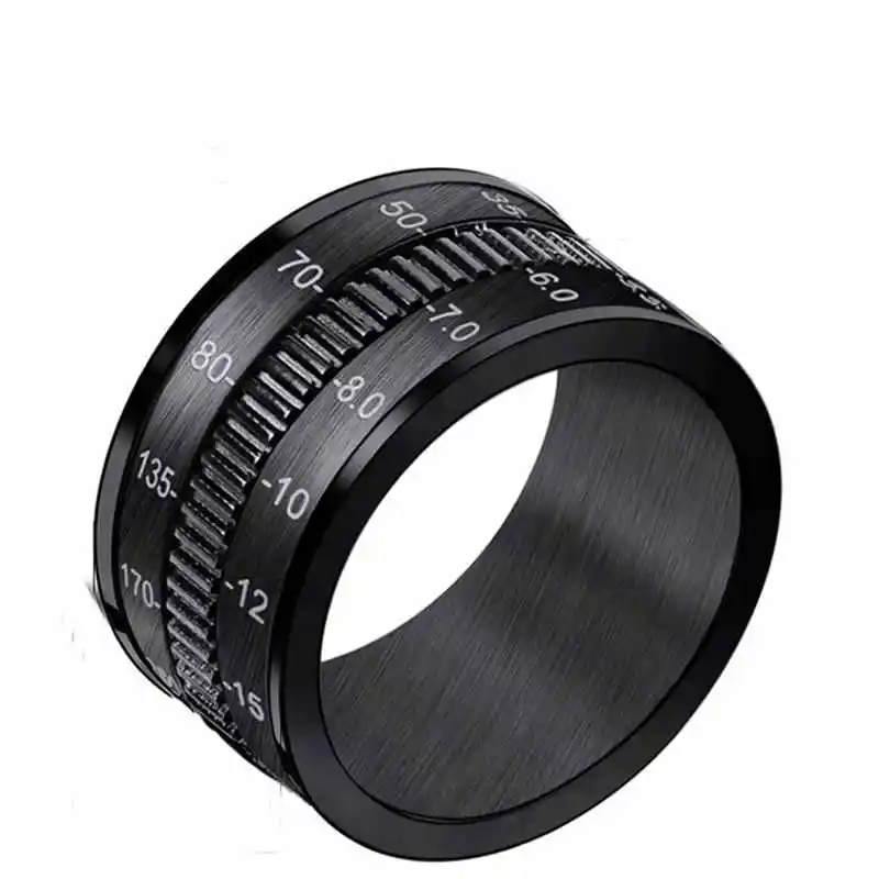 

Punk Ring 12MM Stainless Steel Men's Ring Rotating Camera Lens Telephoto Ring Black Rotating Ring Fashion Men's Party Jewelry