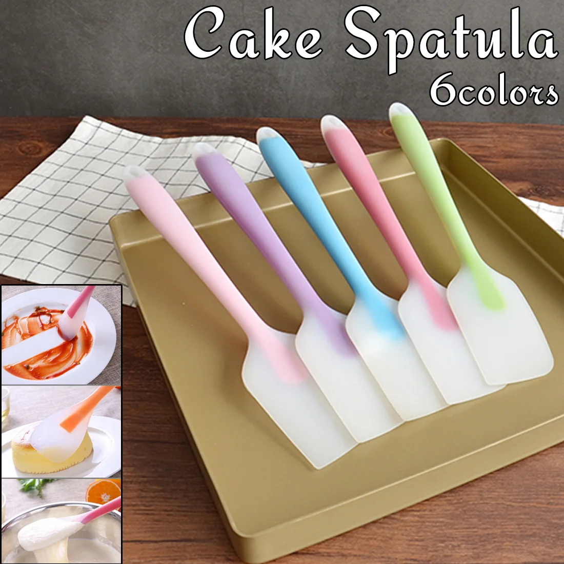 

6Colors silicone Cake spatula Cream Scraper Mixing Batter Scraper Brush Butter Mixer Cake Brushes Baking Tools Kitchenware