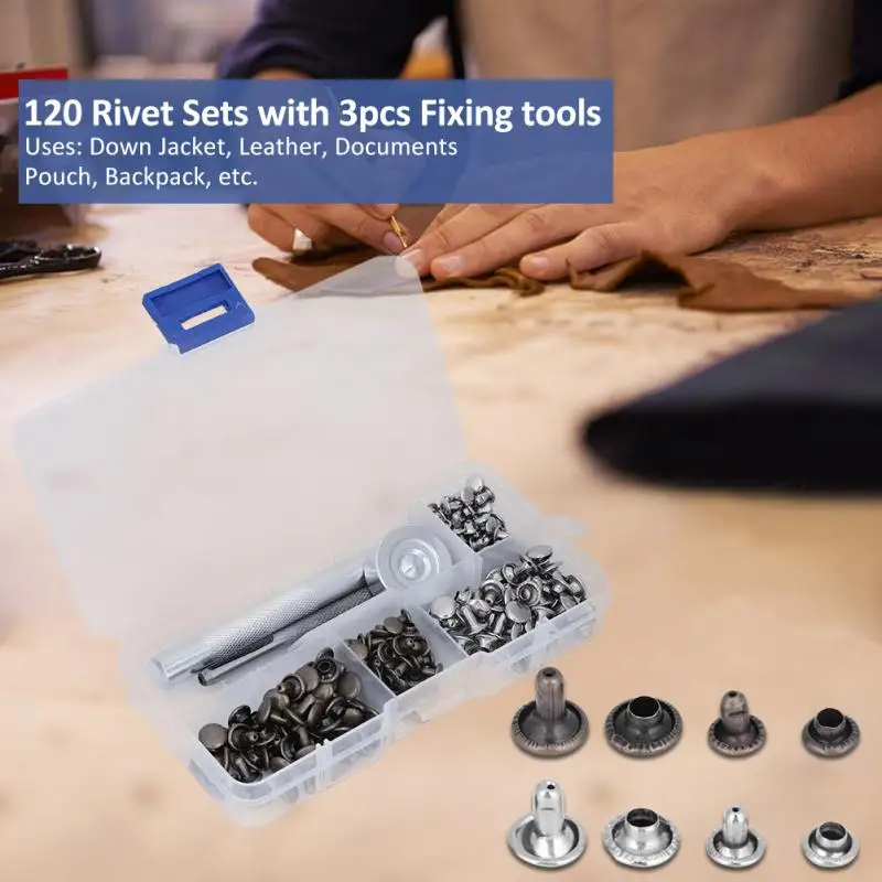 

120 Sets 6mm/8mm 2 Colors Metal Double Cap Rivets with 3pcs Handwork Tools Rivets Set High Quality Big Promotion