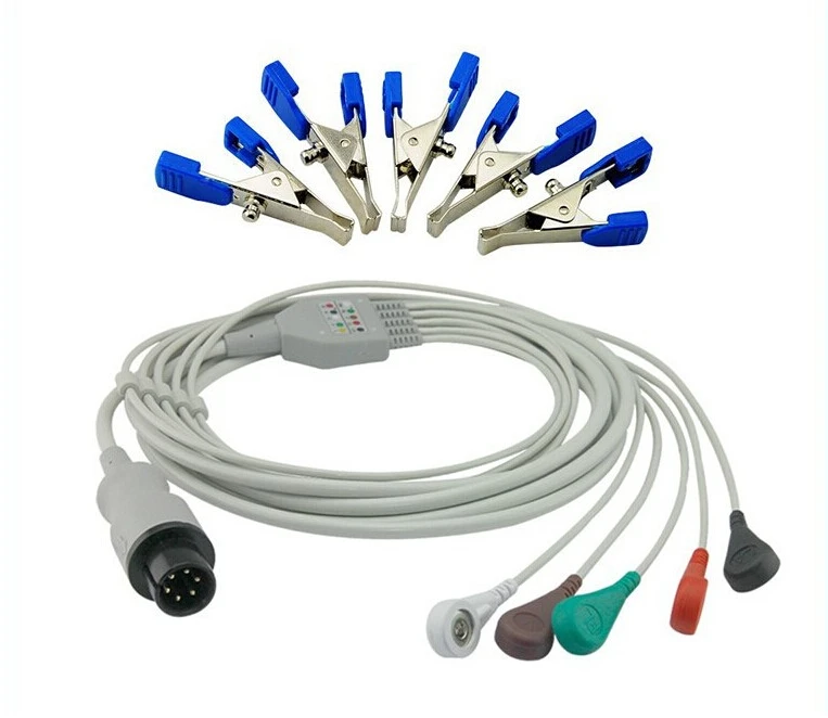 Universal Generic 6Pin ECG Cable & Veterinary Alligator Clip Set, 5