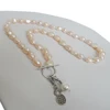 Collier de perles d'eau douce naturelles, long pendentif baroque de 7 à 9mm, pendentif feuille et ananas, 100% ► Photo 2/6