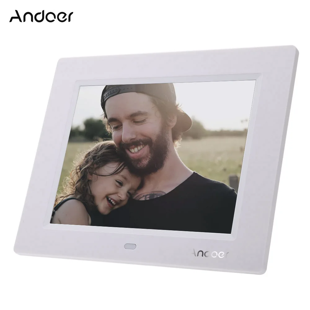 Andoer 8 ''ультратонкий 1024*600 HD TFT-LCD Цифровая фоторамка Будильник MP3 MP4 видеопроигрыватель с удалённым рабочим столом - Цвет: Белый