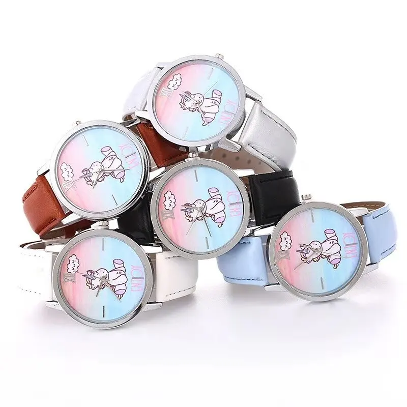 Популярные детские часы для мальчиков и девочек с мультяшным единорогом дизайн студенческие кожаные часы