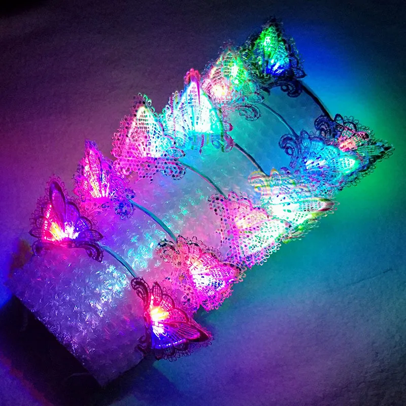 

LED Light Up Cat Ear lace Headband Party Glowing Supplies Women Girl Flashing Hair band football fan cheer props gift
