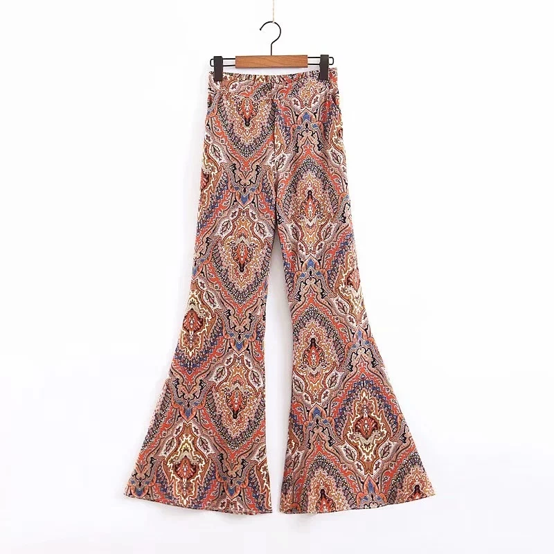 

Women Vintage Ethnic Style Printing Flare Pants Female Loose Pants 2019 Summer Elastic Waist Comfortable Trousers P1108