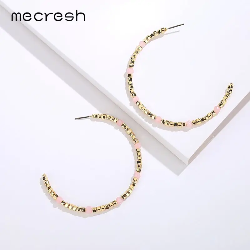 

Mecresh Fashion Acrylic Geometric Hoop Earrings for Women Crystal Gold Color Semicircle Statement Large Summer Earrings MEH1339