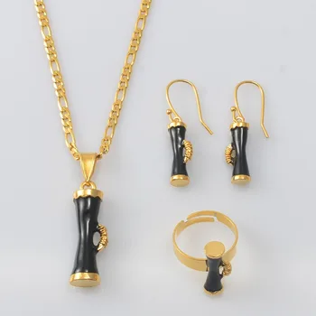 

Anniyo Black Enamel Drum Papua New Guinea Ethnic Necklaces Earrings Ring sets for Women PNG Wedding Jewelry Party Gifts #139806