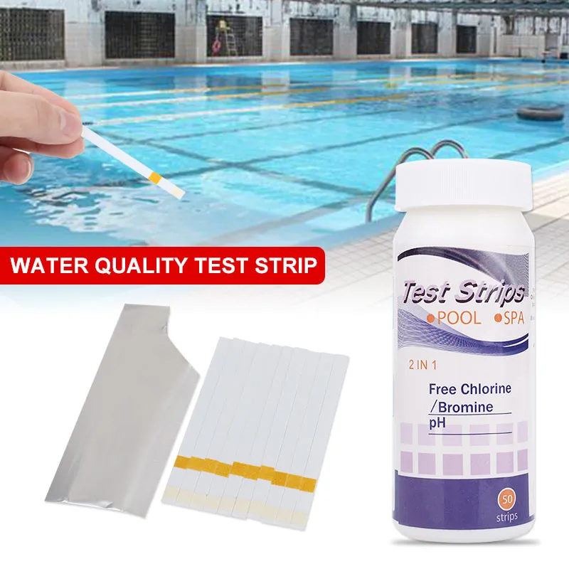 

2 in 1 Swimming Pool Spa Water Test Strips Papers Chlorine Bromine PH Alkalinity Cyanuric Acid Hardness Test Tools 50Pcs/Box