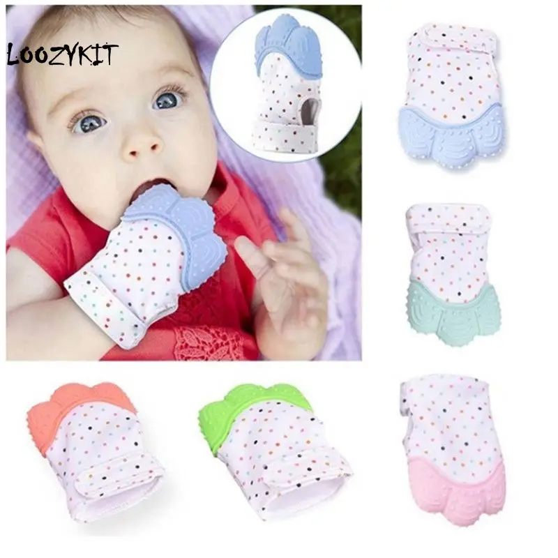 

Loozykit Baby Silicone Mitts Teething Mitten Glove Candy Wrapper Sound Teethers Toy Gifts Newborn Nursing Mittens Teether 1pcs