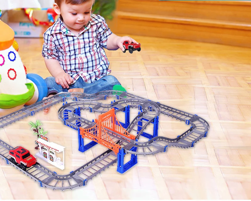 DIY 3D трек гонки Diecasts автомобильный поезд модель цветной Электрический рельс скорость автомобиля Мини спортивная модель Веселые сборные игрушки подарок для мальчика