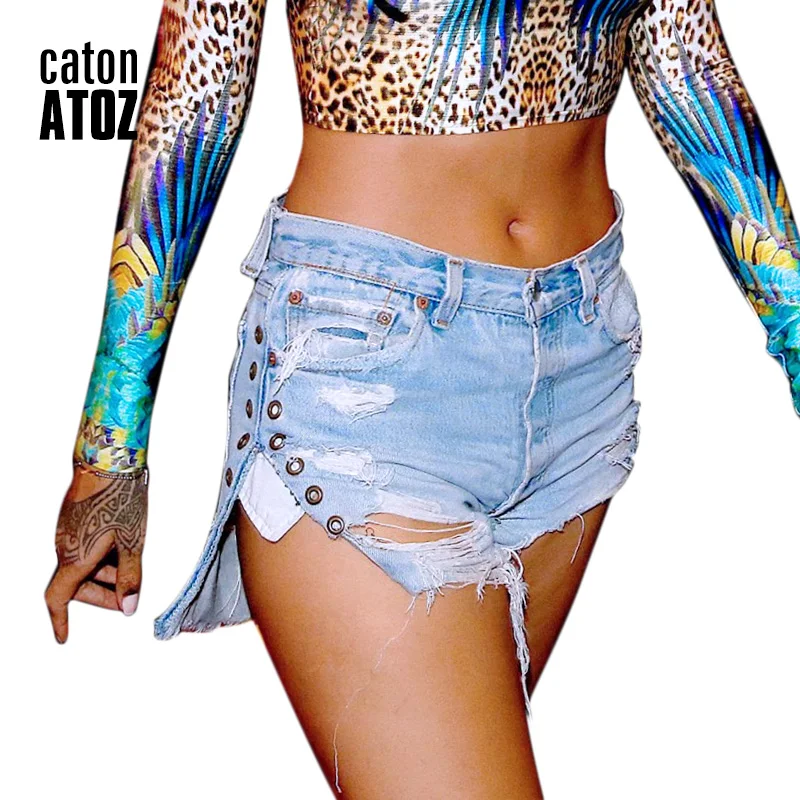 

catonATOZ 2119 Denim Shorts New Arrival Women Fashion Brand Vintage Rivet Tassel Ripped Shorts Celebrity Sexy Short Jeans