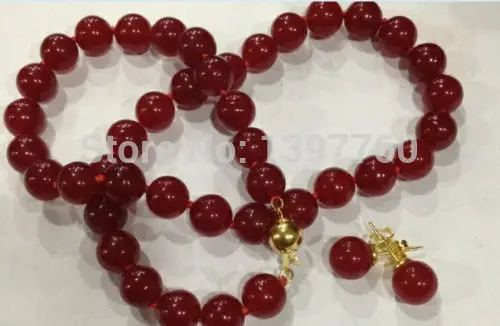 

HOT SELL - Miss charm Jew.178 10mm Natural Red jade Round Beads Necklace Earrings sets 18 "AAA 5set (A0511) -Top quality free sh