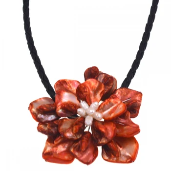 

2017 Europe brand Luxury white pearl orange shell flower chokers necklace Jewelry Women Gift Party