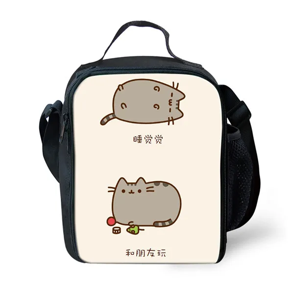 Thikin Casual Cartoon cat Pattern Lunch Bags for Teen Boys Fashion Portable Cooler Box Cartoon Pattern Tote Picnic Pouch - Color: ALG3936G