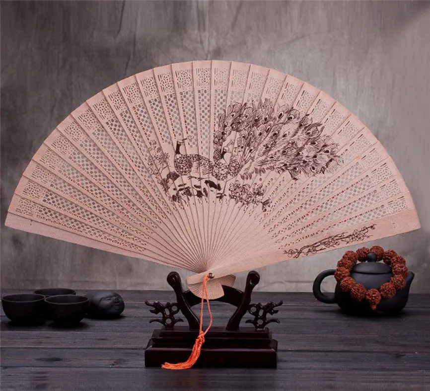 Chinese Traditional Hollow Fan Wooden Hand Made Exquisite Folding Wedding Gift Dropshipping Aug#1