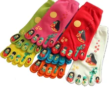 3 пары, женские носки с пятью пальцами, дышащие хлопковые носки с рисунками из мультфильмов с 5 носками, женские носки