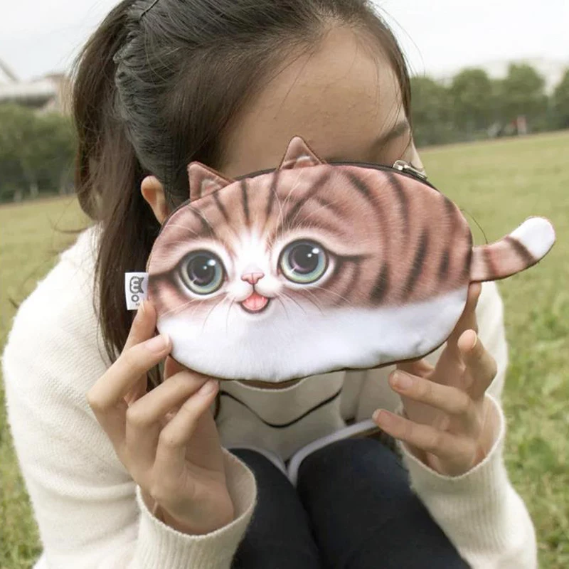  Coin purse New 3D girl wallet bag ladies face zipper mini cat animal coin purse children's purse plush coins pouch kawaii bag 