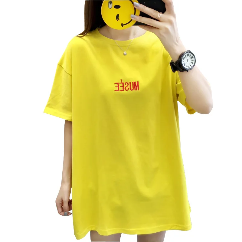

ZXQJ 2019 New ins Cotton Short-sleeved T-shirt Women's Loose Half-sleeved Korean Round-collar Student Top Summer Fashion