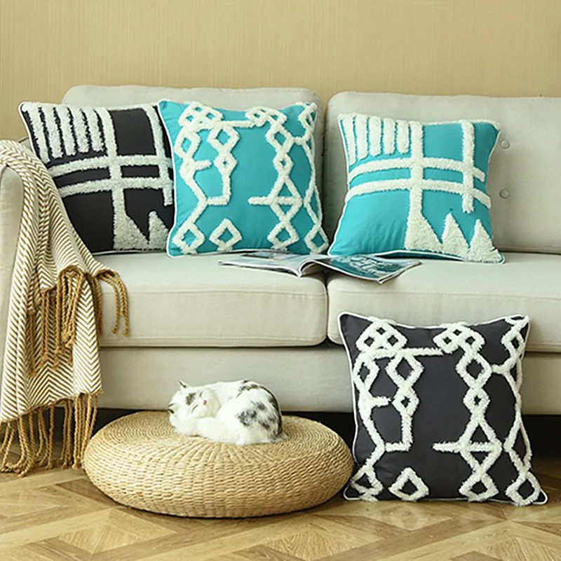 Домашний декор индийская вышивка Геометрическая наволочка ручная работа