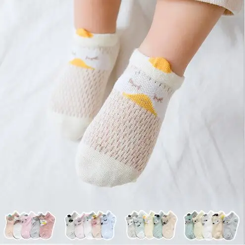 

0-5 Year Summer new mesh thin children's socks cotton short tube boat socks cartoon boys girls baby sock 5 pairs pack