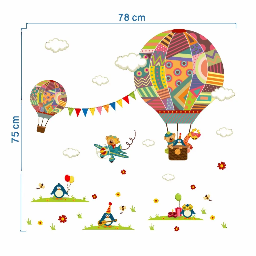 Мультфильм горячий воздушный шар медведь Детская комната Декор наклейки Винил домашний арт Фреска для детей спальня самоклеющиеся ПВХ DIY милые наклейки
