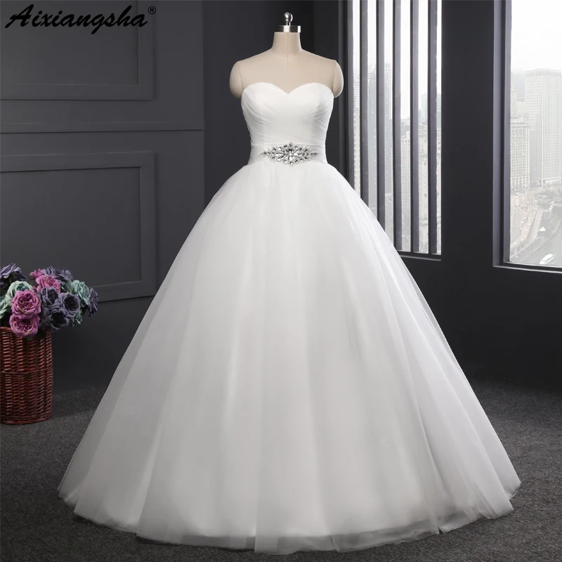 A Line Sweetheart Pleat White Ivory Wedding Dress