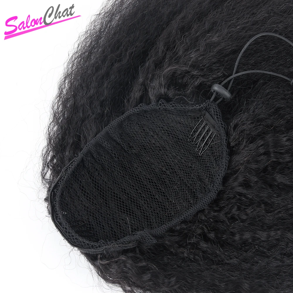 Kinky em Linha Rabo de Cavalo Grampo em Extensões do Cabelo Reta Cabelo Humano Peruano Grosso Yaki Cor Natural Remy Cabelo Salonchat 21 Cheap Rabinhos