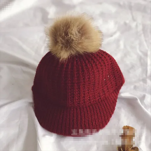 Новая брендовая Толстая вязаная шапка для новорожденных девочек и мальчиков, меховые милые шапки, зимняя теплая вязаная шапка, прекрасные подарки для малышей - Цвет: 5